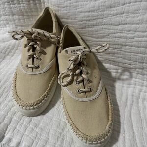 kate spade Canvas Espadrille-Trim Lace-Up Sneakers in Beige Size 8